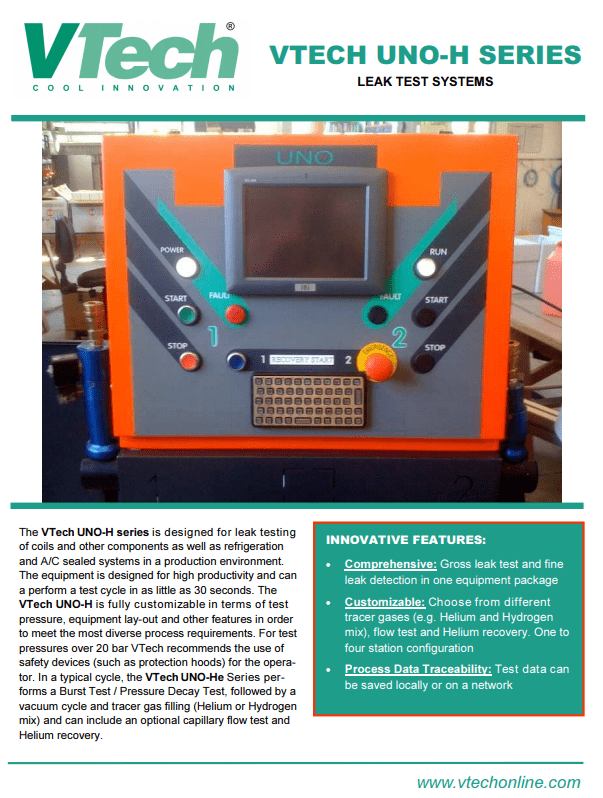 VTech UNO-H, Pressure Leak Test System