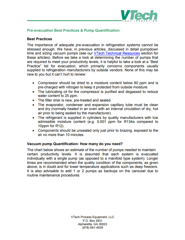 Pre-evacuation Best Practices and Pump Quantification